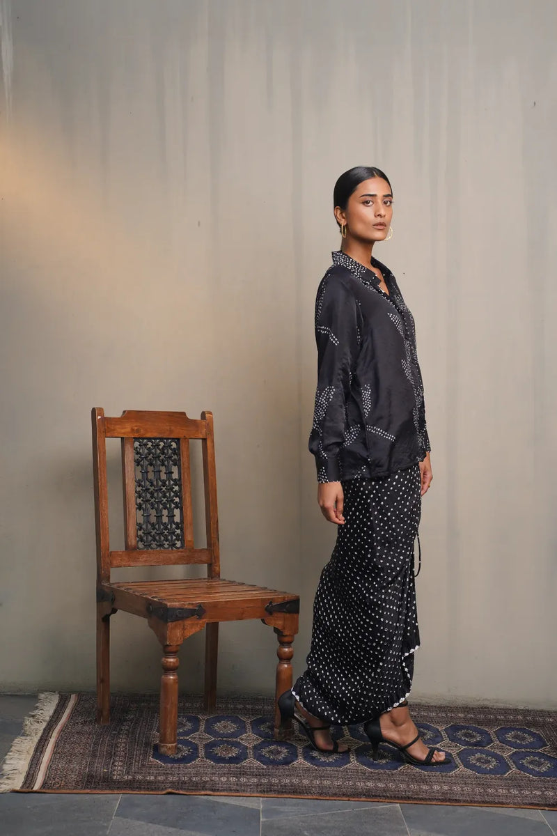 HANOI SKIRT SET-BLACK silk by Dyelogue in black color for women Worldwide