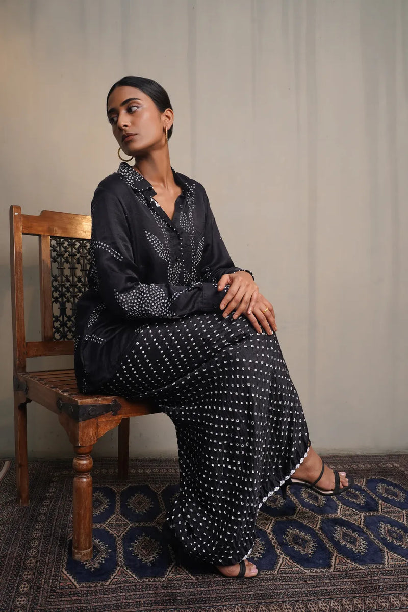 HANOI SKIRT SET-BLACK silk by Dyelogue in black color for women Worldwide