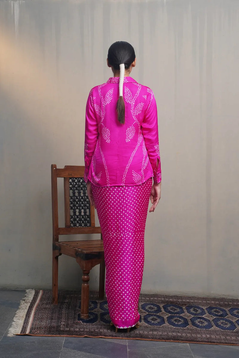 HANOI SKIRT SET-FUSCHIA PINK silk by Dyelogue in pink color for women Worldwide