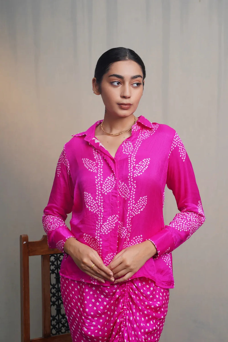 HANOI SKIRT SET-FUSCHIA PINK silk by Dyelogue in pink color for women Worldwide