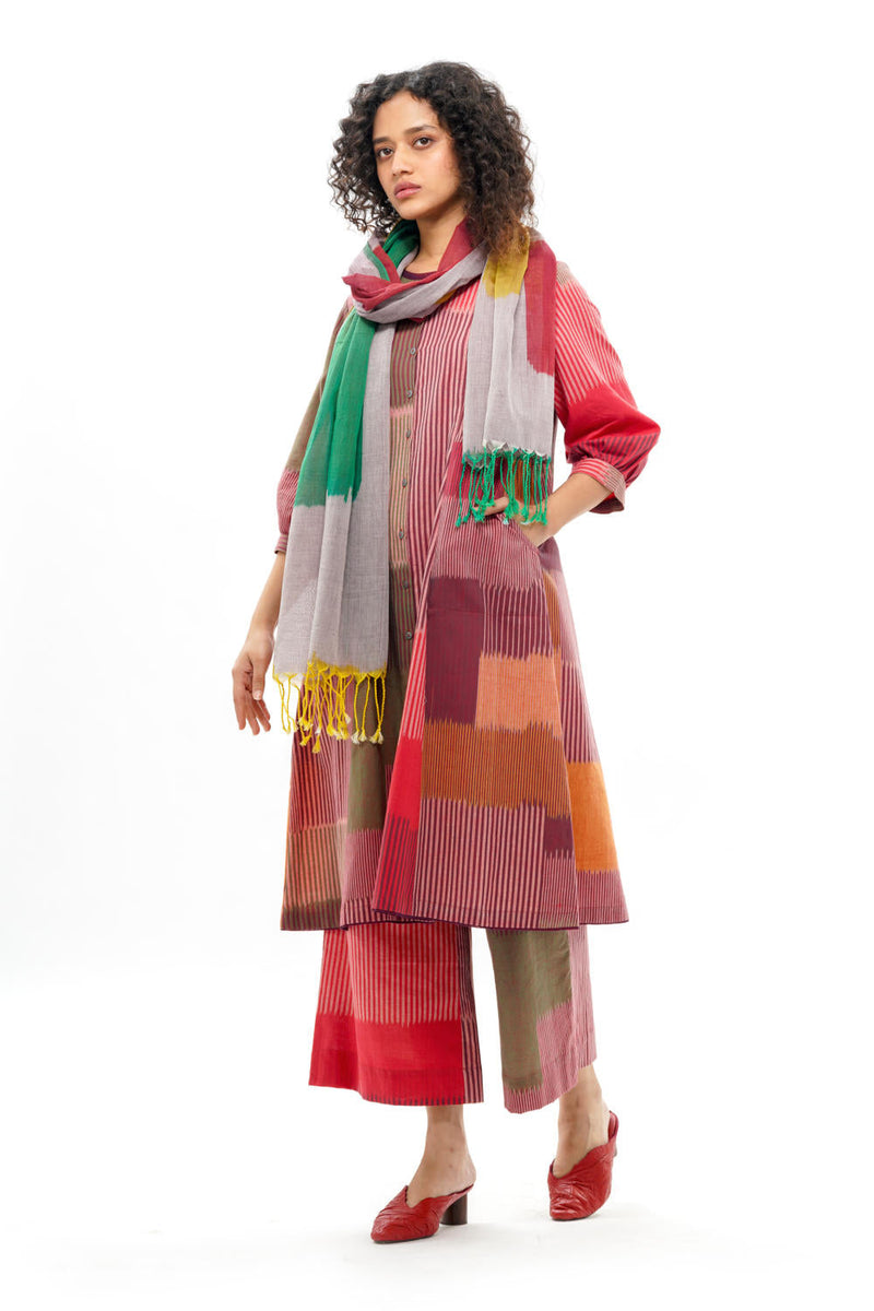 HARU CLASSIC PANELLED DRESS 100% cotton by Translate - Handwoven Ikat in red color for women Worldwide
