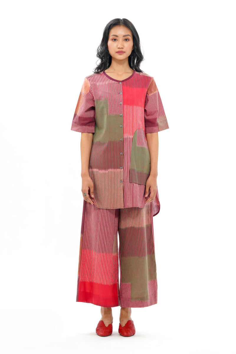 HARU CLASSIC TUNIC 100% cotton by Translate - Handwoven Ikat in red color for women Worldwide