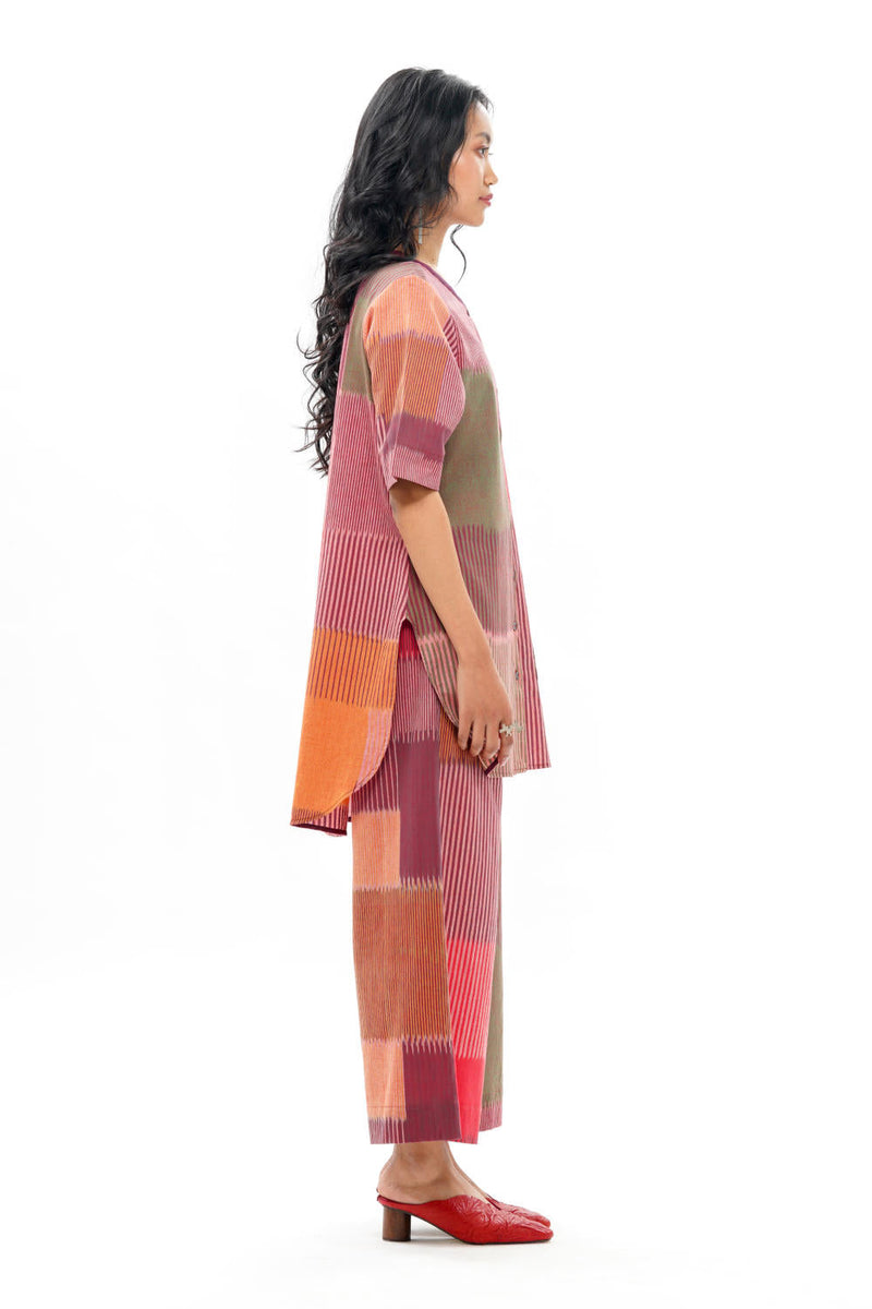 HARU CLASSIC TUNIC 100% cotton by Translate - Handwoven Ikat in red color for women Worldwide