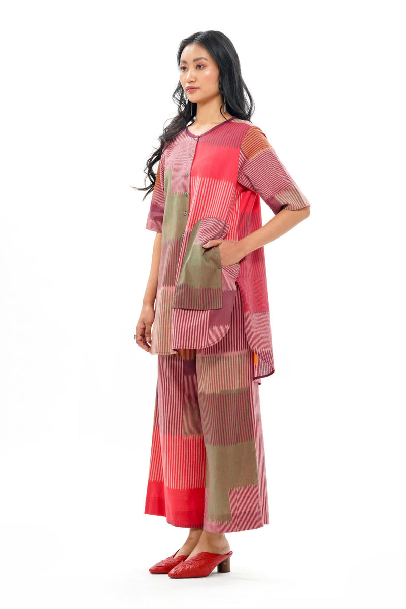 HARU CLASSIC TUNIC 100% cotton by Translate - Handwoven Ikat in red color for women Worldwide