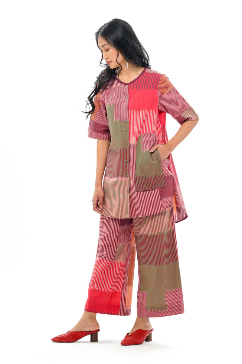 HARU CLASSIC TUNIC 100% cotton by Translate - Handwoven Ikat in red color for women Worldwide
