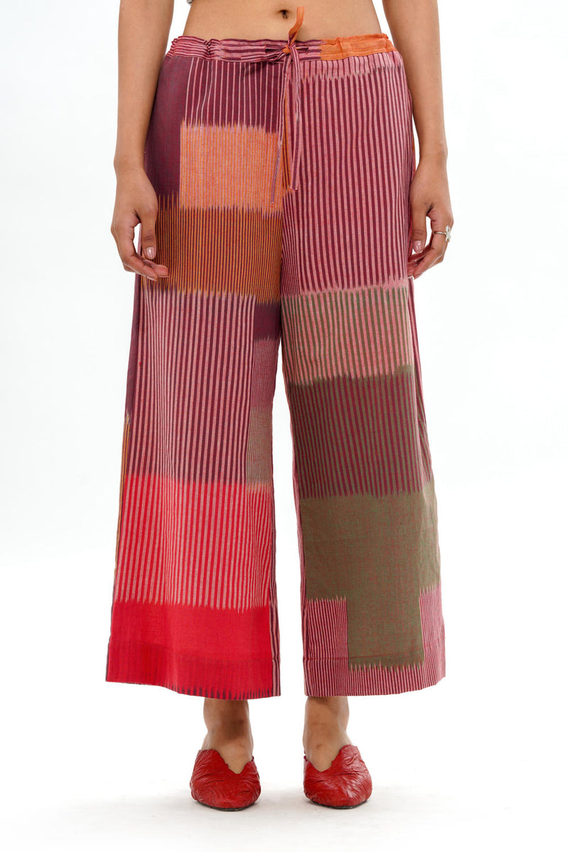 HARU PALAZZO 100% cotton by Translate - Handwoven Ikat in red color for women Worldwide