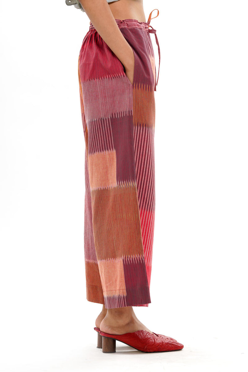 HARU PALAZZO 100% cotton by Translate - Handwoven Ikat in red color for women Worldwide