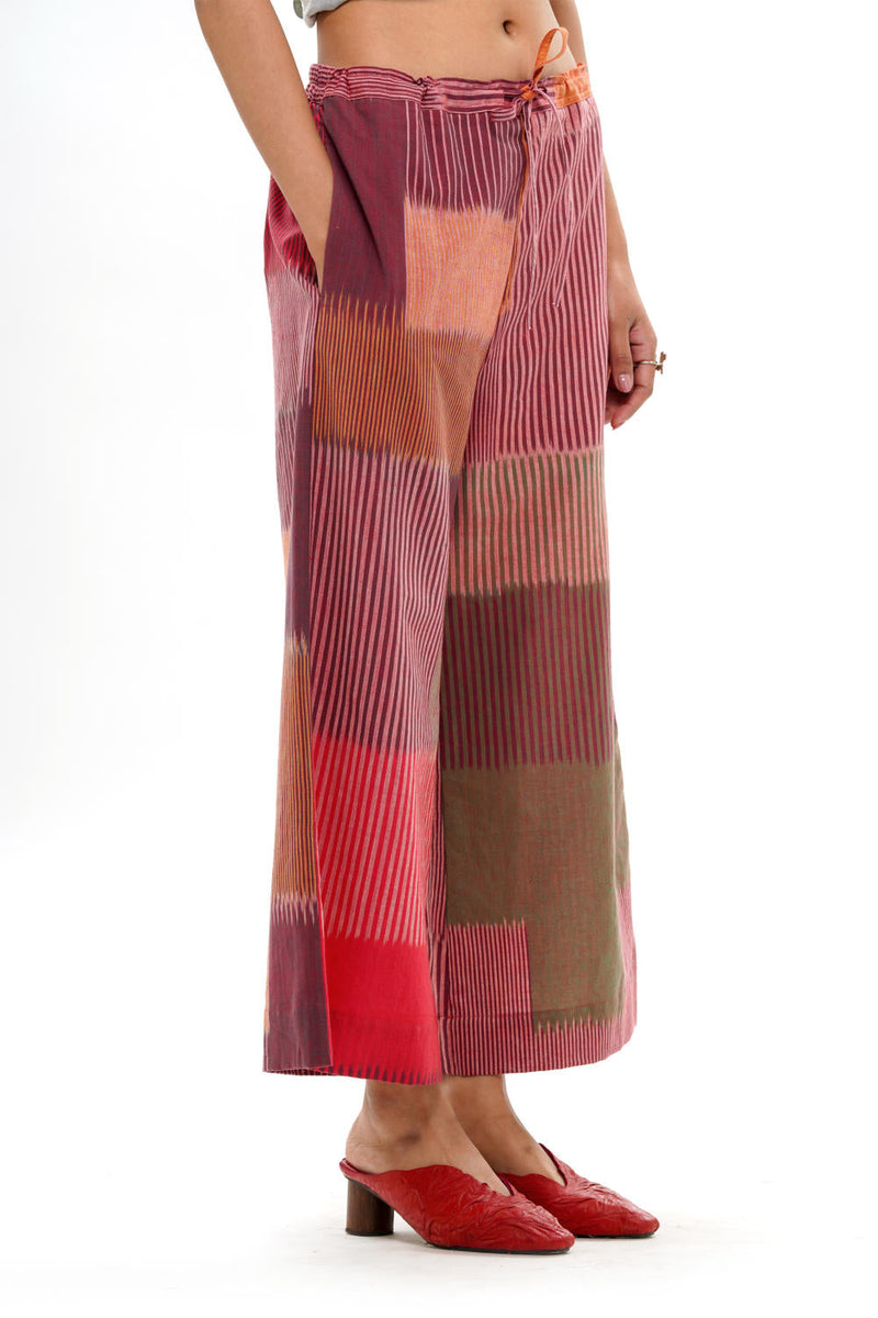 HARU PALAZZO 100% cotton by Translate - Handwoven Ikat in red color for women Worldwide