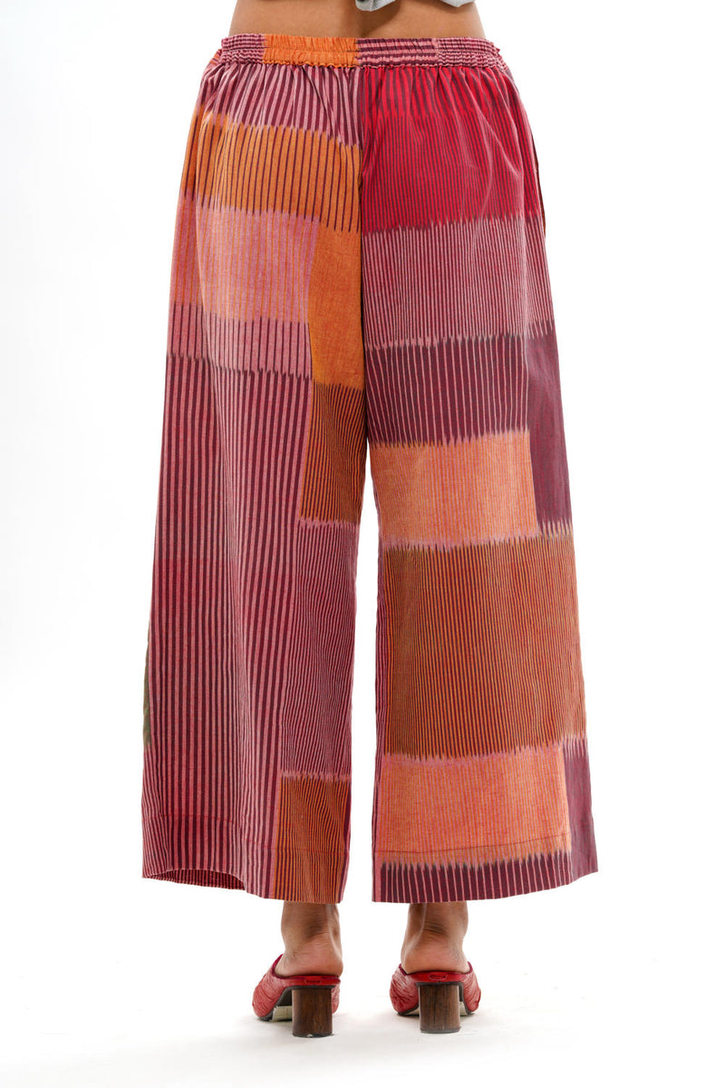HARU PALAZZO 100% cotton by Translate - Handwoven Ikat in red color for women Worldwide