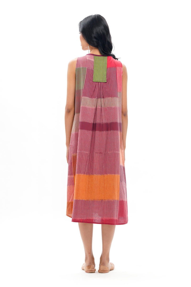 HARU SLEEVELESS DRESS 100% cotton by Translate - Handwoven Ikat in red color for women Worldwide