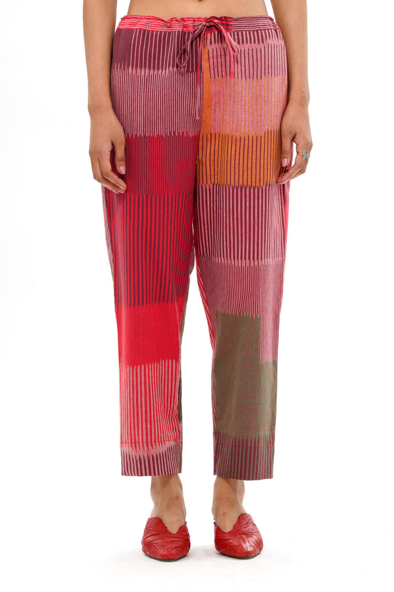 HARU STRAIGHT PANT 100% cotton by Translate - Handwoven Ikat in red color for women Worldwide