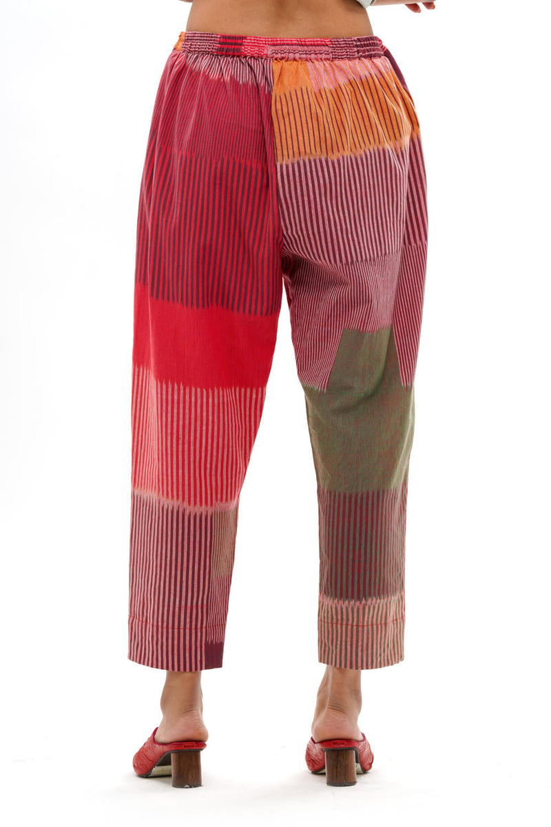 HARU STRAIGHT PANT 100% cotton by Translate - Handwoven Ikat in red color for women Worldwide
