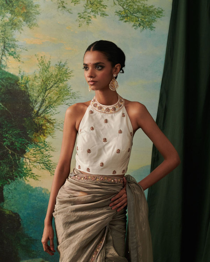 HASEENA BLOUSE silk by Rashika Mittal in ivory color for women Worldwide