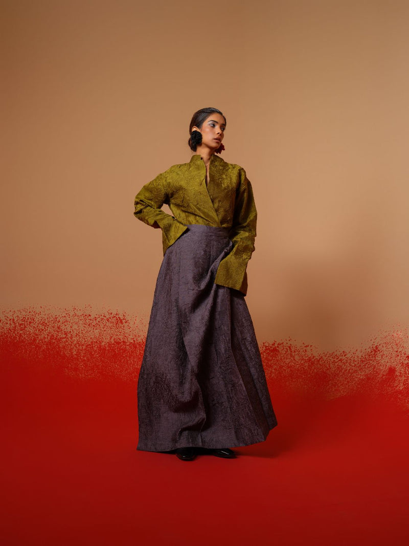 Haze Shirt-Moss Green mysore silk tops and shirts by Stoique in moss green for women Worldwide