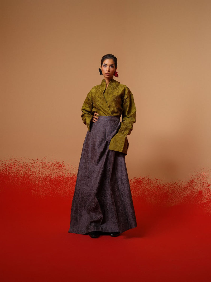 Haze Shirt-Moss Green mysore silk tops and shirts by Stoique in moss green for women Worldwide