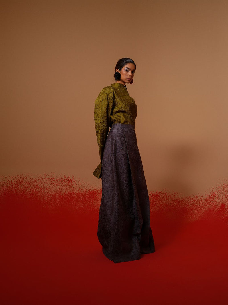 Haze Shirt-Moss Green mysore silk tops and shirts by Stoique in moss green for women Worldwide