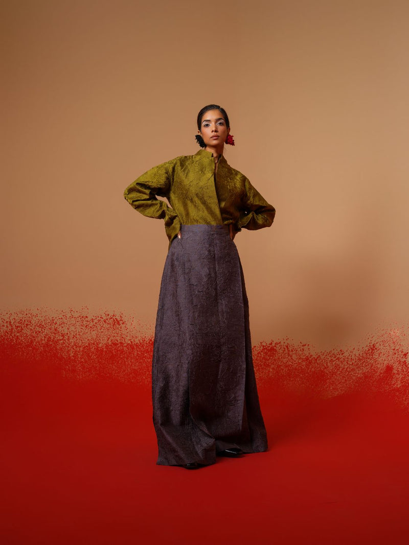 Haze Shirt-Moss Green mysore silk tops and shirts by Stoique in moss green for women Worldwide