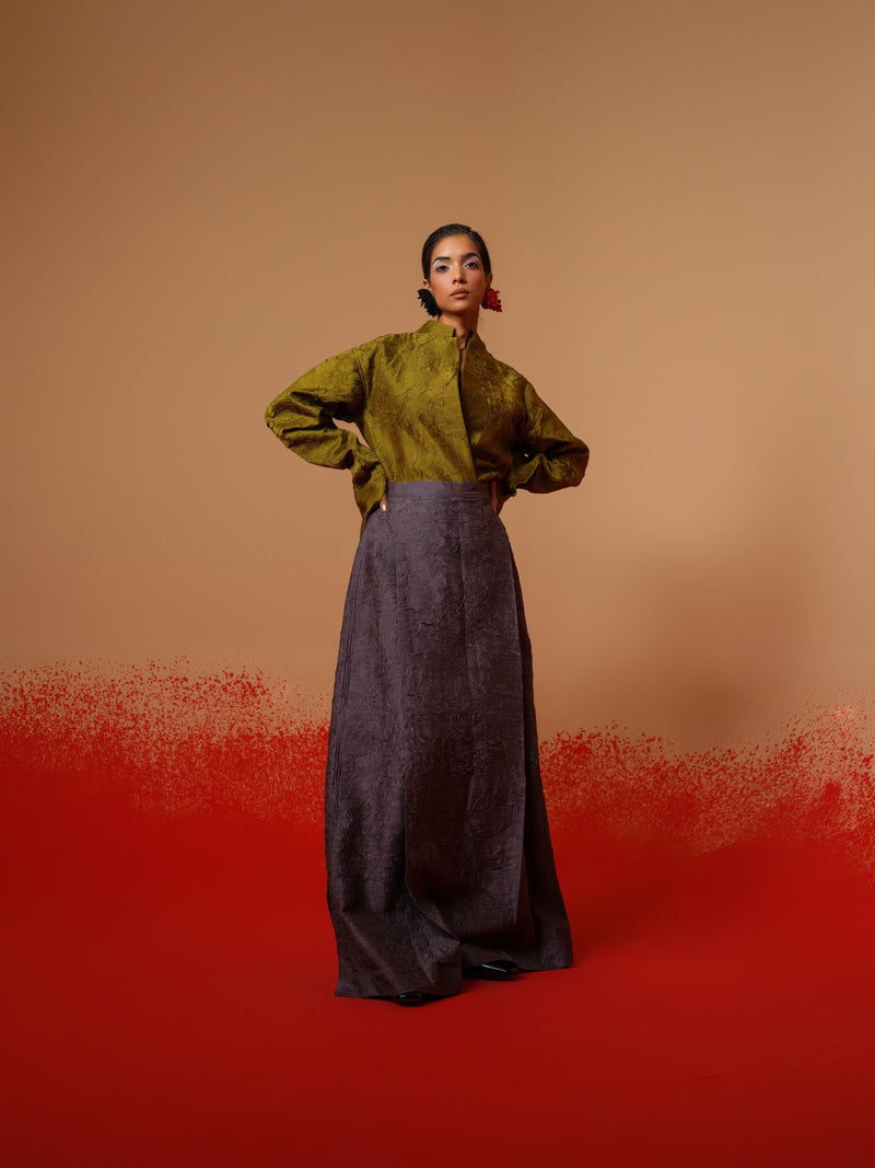 Haze Skirt-Ash Grey mysore silk skirts by Stoique in ash grey for women Worldwide