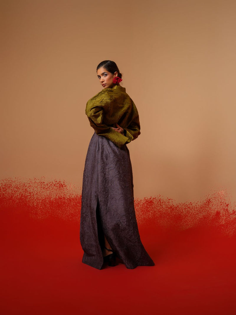 Haze Shirt-Moss Green mysore silk tops and shirts by Stoique in moss green for women Worldwide