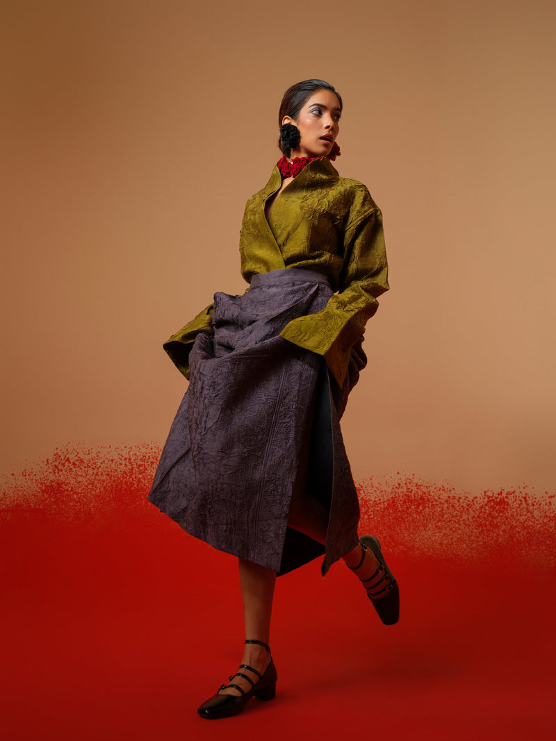 Haze Skirt-Ash Grey mysore silk skirts by Stoique in ash grey for women Worldwide