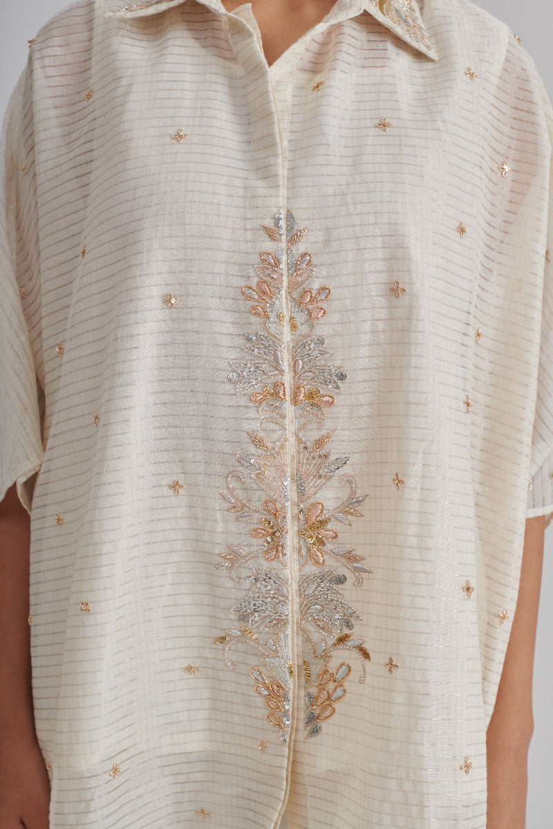 HEERIYE & AVIKA SHIRT, SLIP & PANT silk by Rashika Mittal in ivory color for women Worldwide