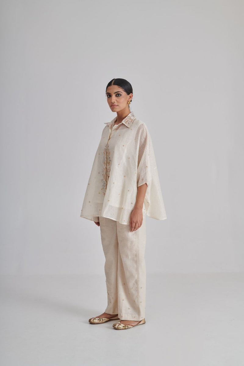 HEERIYE & AVIKA SHIRT, SLIP & PANT silk by Rashika Mittal in ivory color for women Worldwide