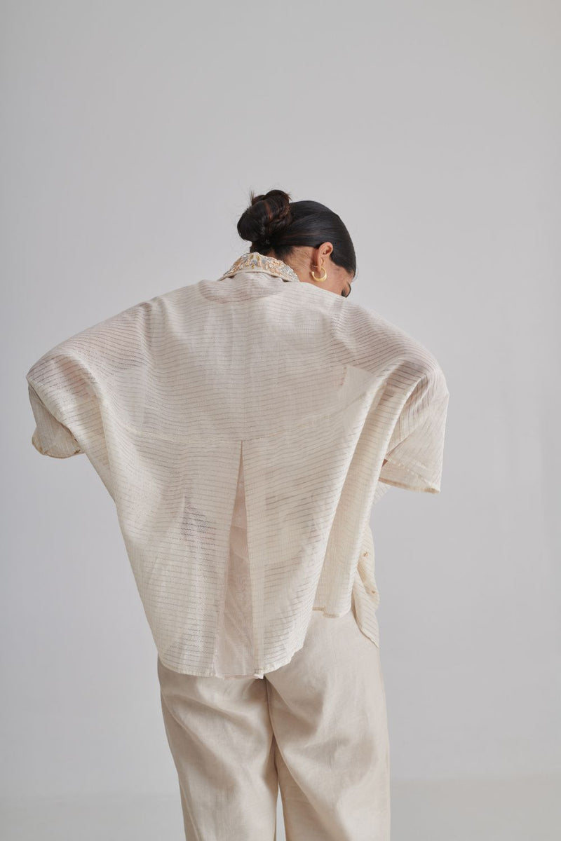 HEERIYE & AVIKA SHIRT, SLIP & PANT silk by Rashika Mittal in ivory color for women Worldwide