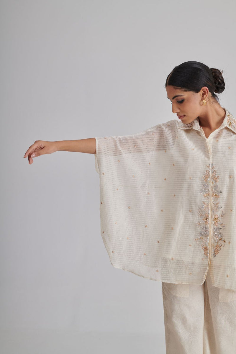 HEERIYE & AVIKA SHIRT, SLIP & PANT silk by Rashika Mittal in ivory color for women Worldwide