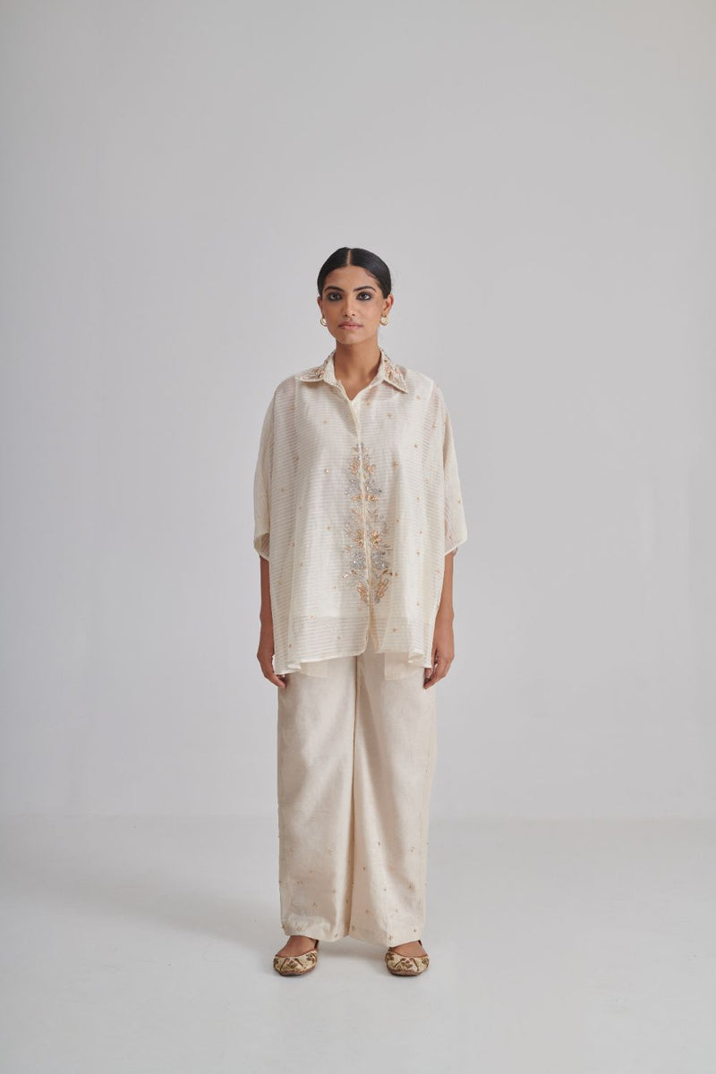 HEERIYE & AVIKA SHIRT, SLIP & PANT silk by Rashika Mittal in ivory color for women Worldwide