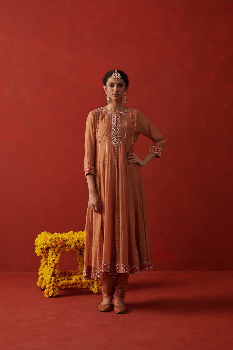 HEERIYE & REVA ANARKALI & CHURIDAAR georgette by Rashika Mittal in brown color for women Worldwide