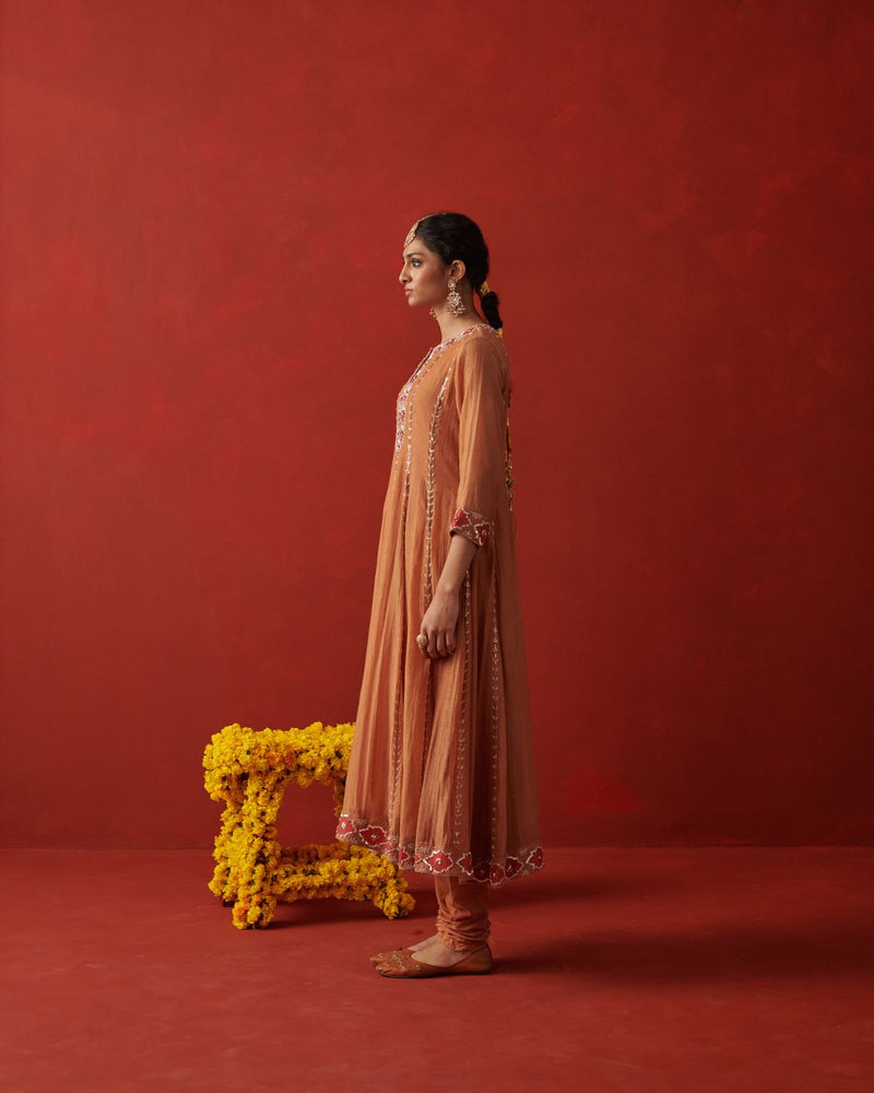 HEERIYE & REVA ANARKALI & CHURIDAAR georgette by Rashika Mittal in brown color for women Worldwide