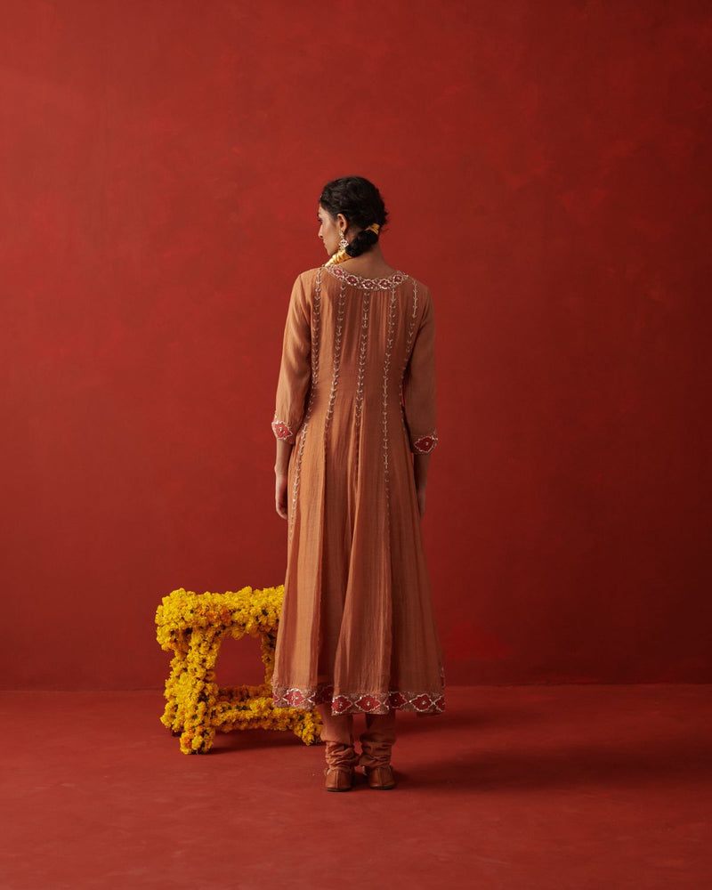 HEERIYE & REVA ANARKALI & CHURIDAAR georgette by Rashika Mittal in brown color for women Worldwide