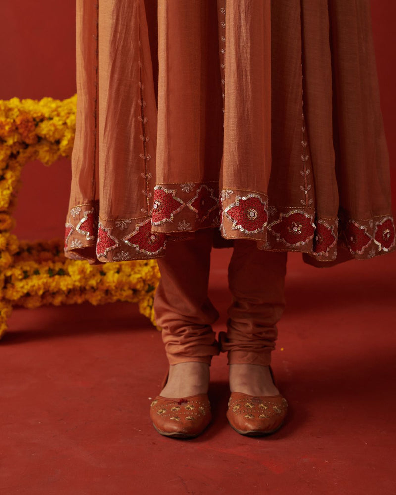 HEERIYE & REVA ANARKALI & CHURIDAAR georgette by Rashika Mittal in brown color for women Worldwide