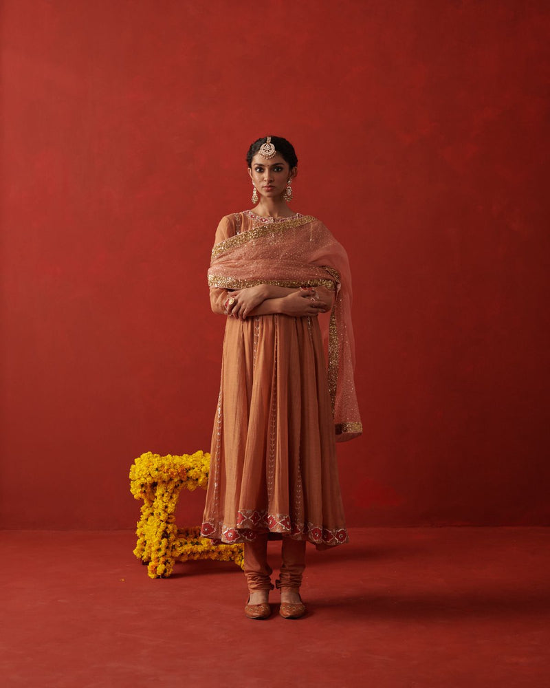 HEERIYE & REVA ANARKALI & CHURIDAAR georgette by Rashika Mittal in brown color for women Worldwide