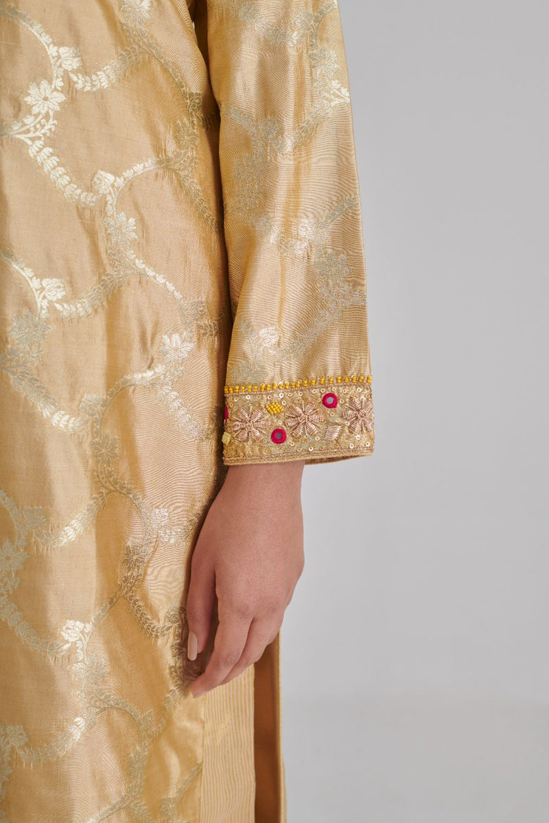 HEER & ZUNAIRA KURTA & PANT silk by Rashika Mittal in gold color for women Worldwide