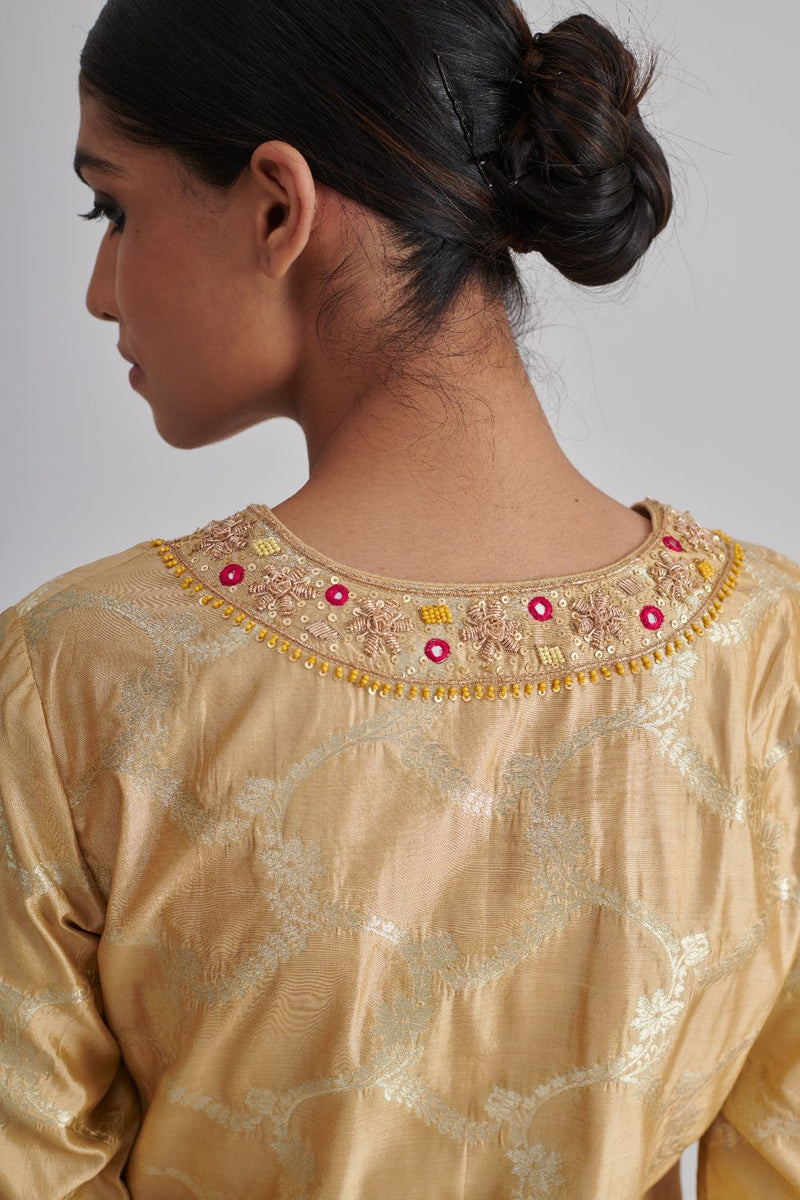 HEER & ZUNAIRA KURTA & PANT silk by Rashika Mittal in gold color for women Worldwide