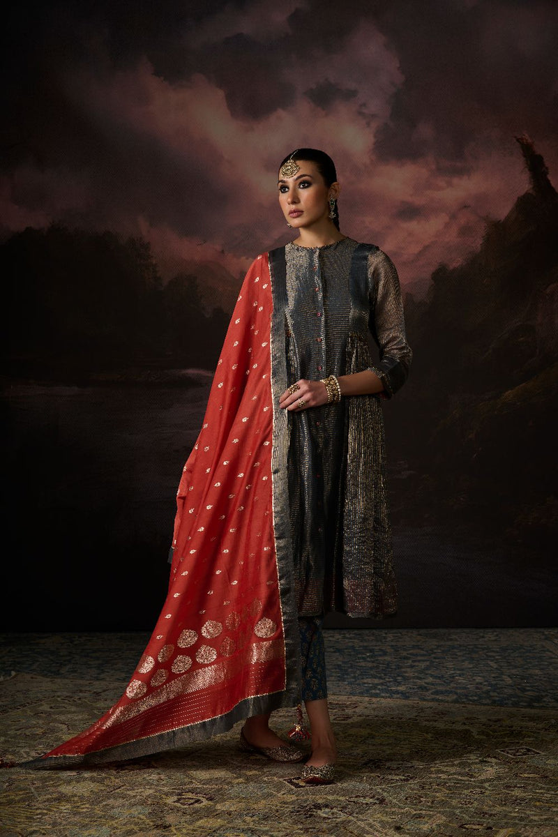 HINA KURTA chanderi by SWATTI KAPOOR in teal color for women Worldwide