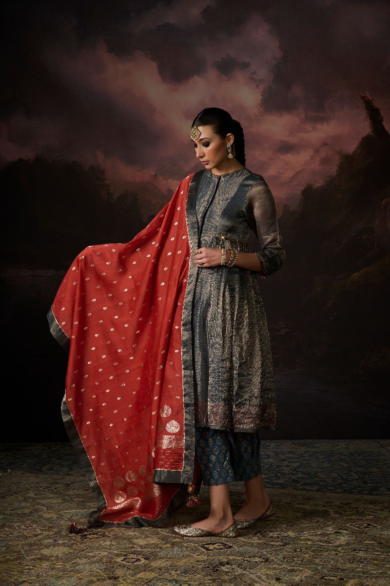 HINA KURTA chanderi by SWATTI KAPOOR in teal color for women Worldwide