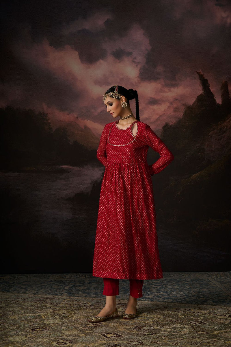 HIND KURTA chanderi by SWATTI KAPOOR in red color for women Worldwide