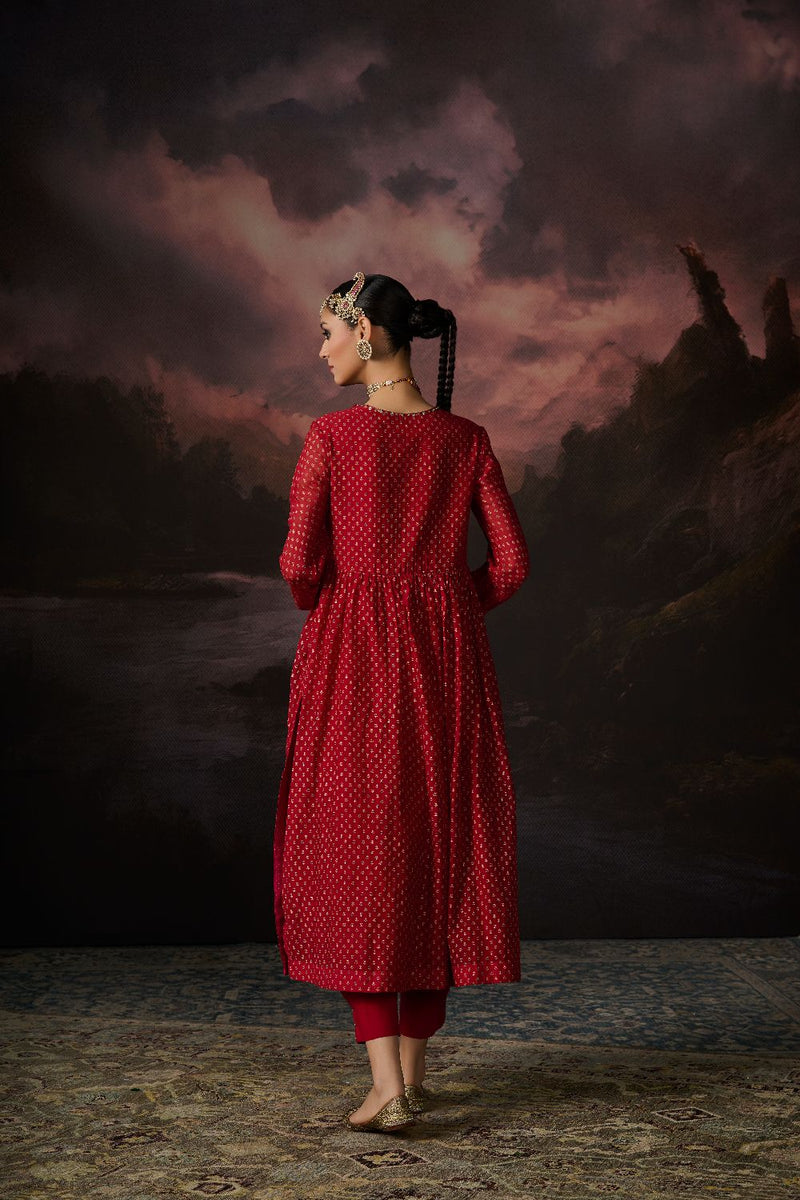 HIND KURTA chanderi by SWATTI KAPOOR in red color for women Worldwide