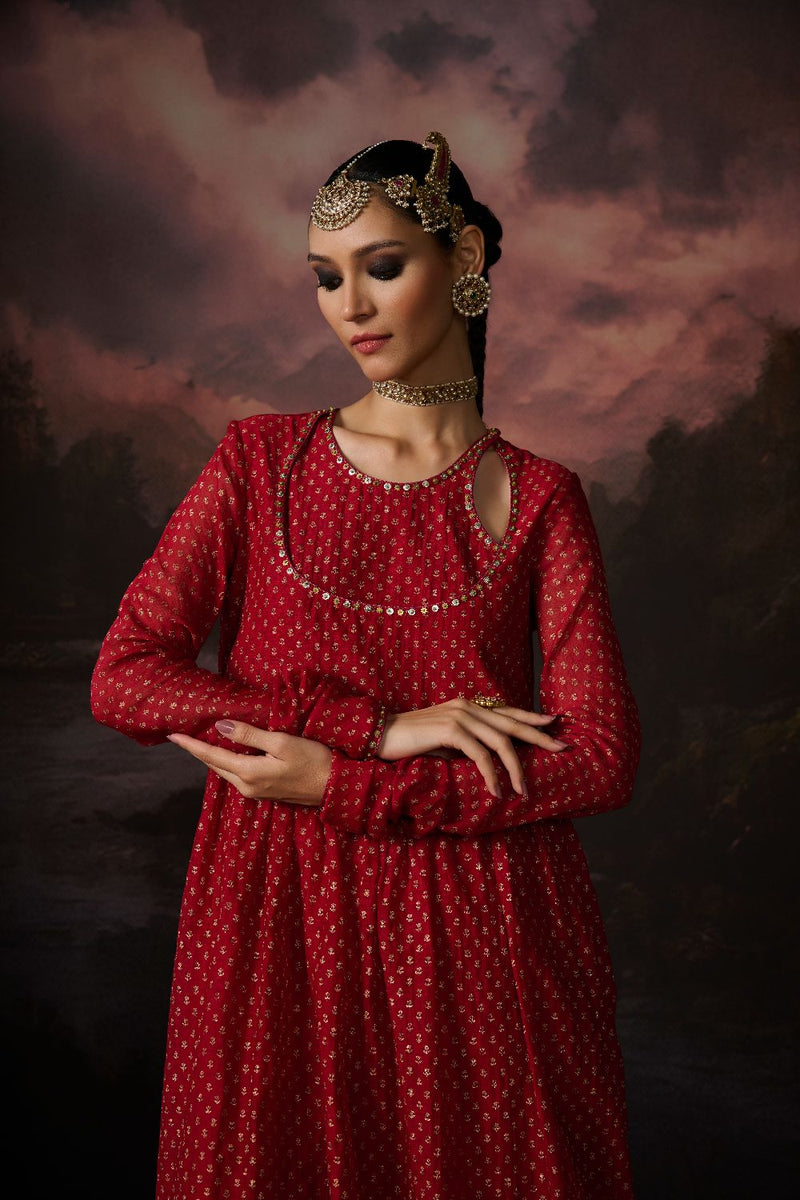 HIND KURTA chanderi by SWATTI KAPOOR in red color for women Worldwide