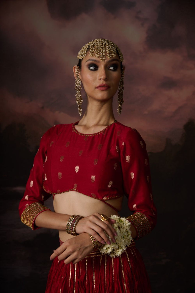 HUDA BLOUSE chanderi by SWATTI KAPOOR in red color for women Worldwide