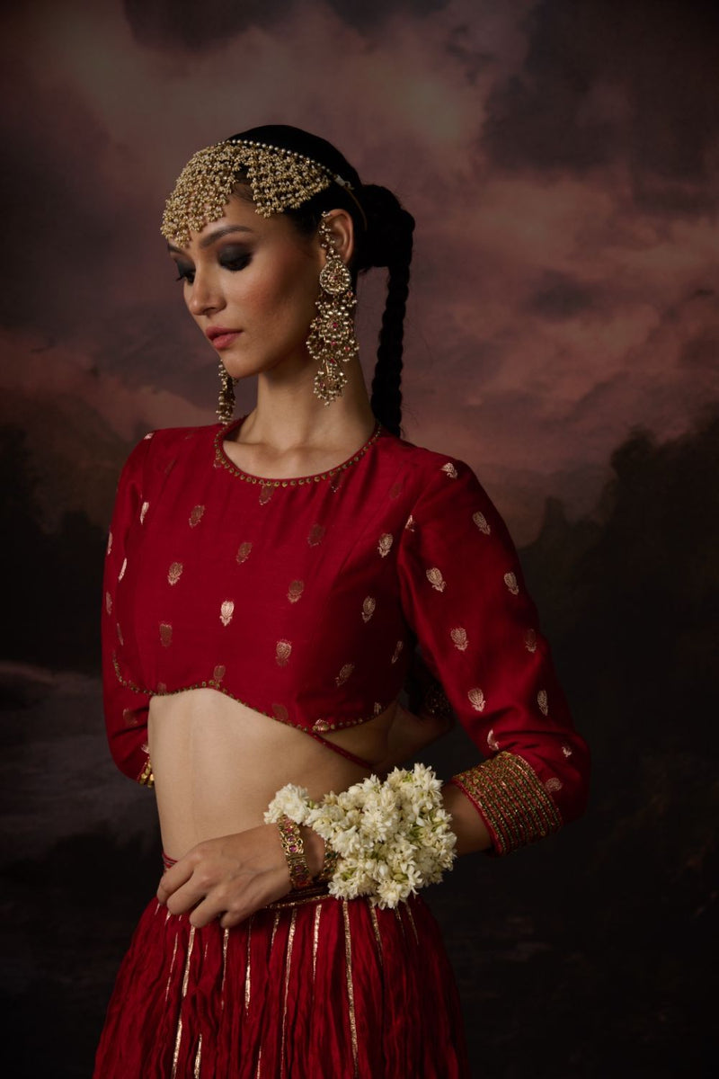 HUDA BLOUSE chanderi by SWATTI KAPOOR in red color for women Worldwide