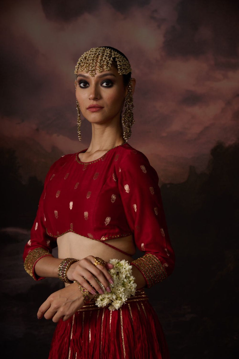 HUDA BLOUSE chanderi by SWATTI KAPOOR in red color for women Worldwide
