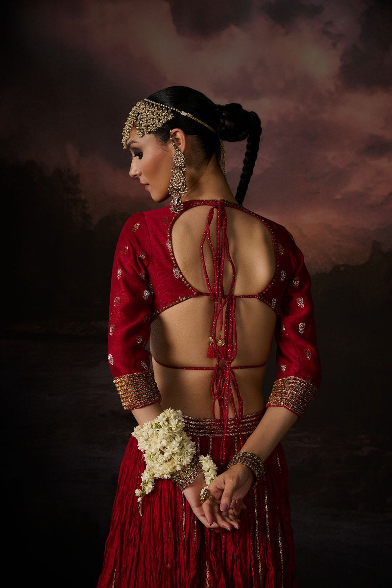 HUDA BLOUSE chanderi by SWATTI KAPOOR in red color for women Worldwide