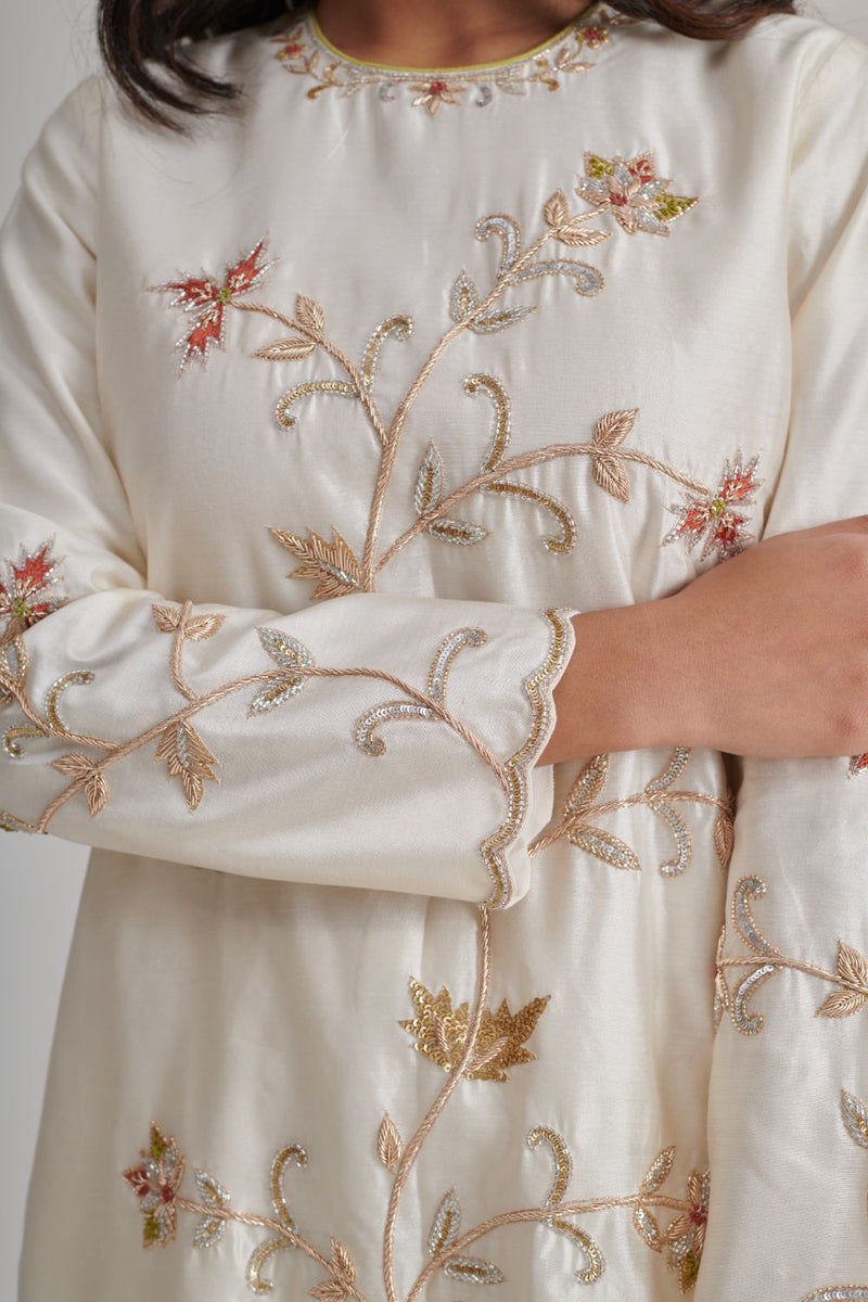 HUMSAFAR & MEERA KURTA & PANT silk by Rashika Mittal in ivory color for women Worldwide