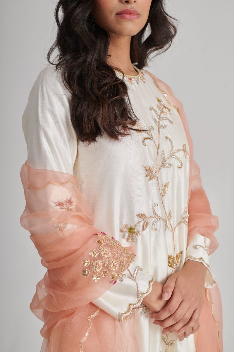 HUMSAFAR & MEERA KURTA & PANT silk by Rashika Mittal in ivory color for women Worldwide