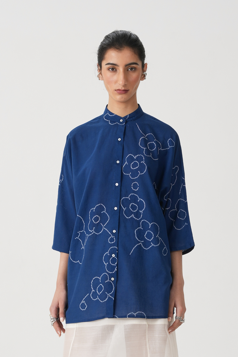 Hakumei Blue Bandhani Handwoven Top (Pre Order)