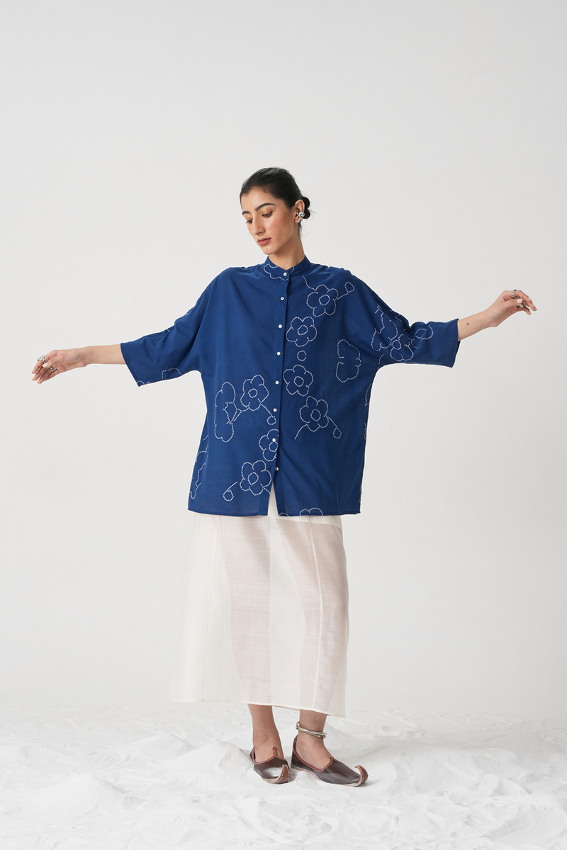 Hakumei Blue Bandhani Handwoven Top (Pre Order)