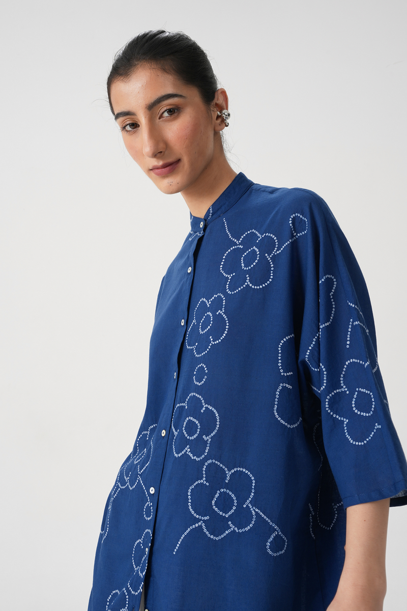 Hakumei Blue Bandhani Handwoven Top (Pre Order)